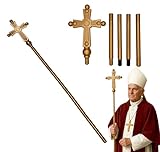 Nicky Bigs Novelties Gold Pope Cross Staff - Adjustable 5 Piece 54-Inch Tall Hollow Bishop Prop - Adult Halloween Cosplay Costume Accessory, Gold, One Size