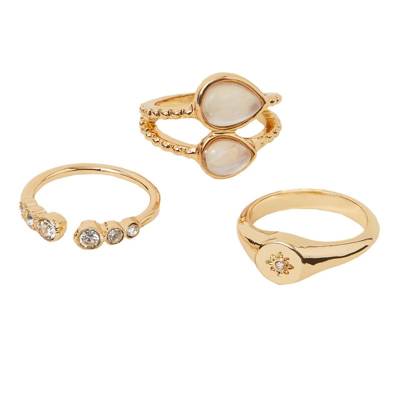 Image of Accessorize Gold Mother Of Pearl Rings Set Of 3