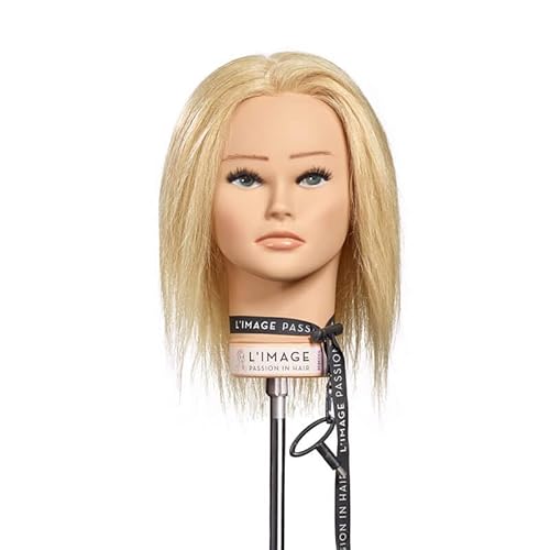 L'IMAGE Eco Line Lot de 2 têtes d'entraînement de coiffeur Base Rebecca + Top 2 (profondeur de couleur 9, blond clair, cheveux humains européens, longueur des cheveux 20 cm)