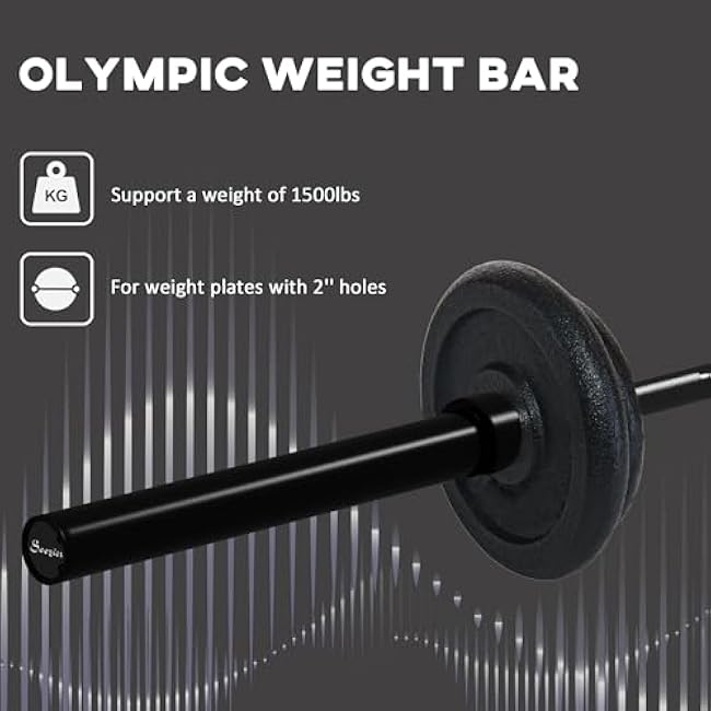 Soozier 7.2ft Barbell Bar, 2 Inch Weight Bar, 44 lbs with Rotating Sleeves and Non-Slip Knurling Grip, 1500lbs Weight Capacity for Weightlifting & Strength Training