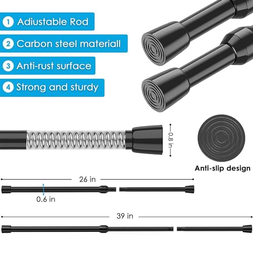 Image of MEXAU 3Pack Spring Tension Curtain Rod 26-39 inch Black Small Tension Rod | Adjustable Curtain Rods No Dilling Extendable Spring Tension Rod Short Curtain Rod for Windows, Kitchen, Bookshelf, Closet
