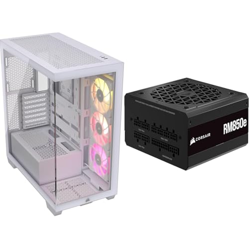 Image of CORSAIR iCUE Link 3500X RGB Mid-Tower ATX PC Case + CORSAIR RM850e Fully Modular ATX Power Supply - White