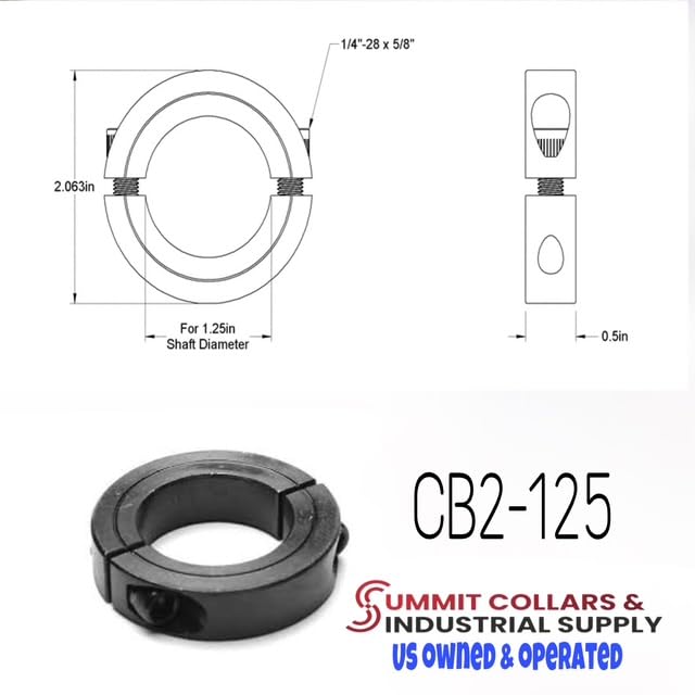 Summit Collars Shaft Collar Bore 1-1/4'' Double Split Black Oxide Set Screw Durable Shaft Collars Suitable for Machinery and Industrial Use 2 Pieces