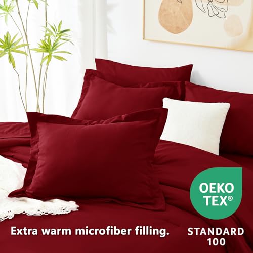 CozyLux Queen Comforter Set Dark Red, 7 Pieces Bed in a Bag Queen Size Comforter Set with Sheets, Bedding Sets with Down Alternative Comforter, Fitted Sheets, Flat Sheets, Pillow Shams and Pillowcases