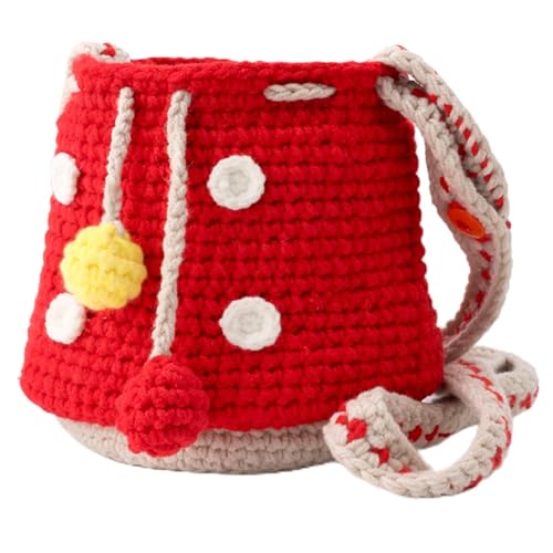 Image of Mushroom Crossbody Purse Tote Bag for Women - Gift Bag Cute Adjustable Strap for Crochet Cottagecore Knitted Drawstring Bag