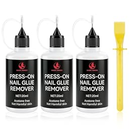 3 x 20ML Press-On Nail Glue Remover with Nail Removal Tool, Acetone-Free