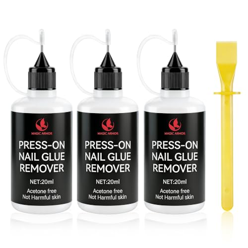3 x 20ML Press-On Nail Glue Remover with Nail Removal Tool, Acetone-Free