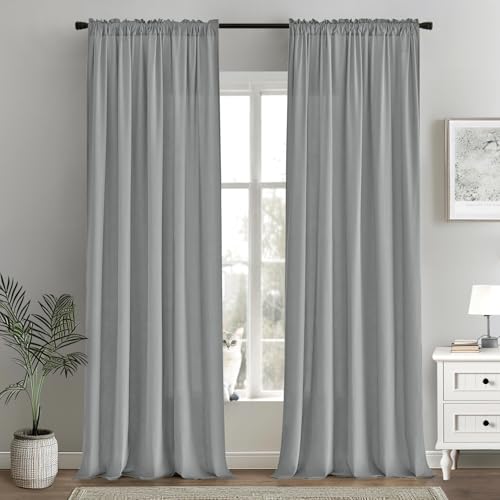Image of MIULEE Grey Semi Sheer Privacy Curtains Drapes 2 Panels 52W x 96L | Semi sheer privacy, non-see-through, light filtering, fits kitchen, bathroom, bedroom