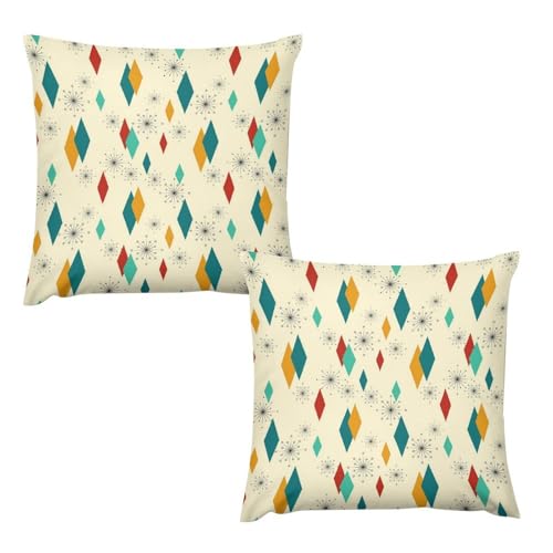 YSWOW Mid Century Modern Throw Pillow Covers Set of 2, Vintage Atomic Pattern Cushion Covers for Sofa Bed Living Room Nursery Decor 16"x16"Inch