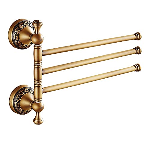 Rack serviette pivotant en laiton antique 3 bras de rangement mural