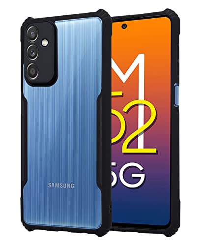 Image of Pikkme Plastic Crystal Clear Back Hybrid Camera Protection Raised Edge Bumper Back Cover for Samsung Galaxy M52 5G (Transparent, Black)