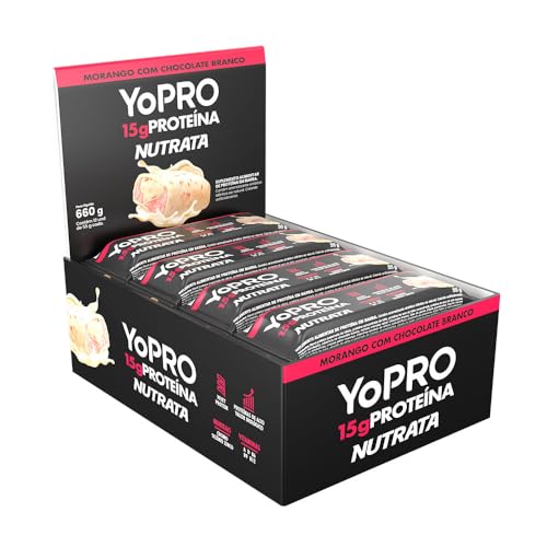 Barra YoPRO Sabor Morango com Chocolate Branco - Nutrata Display C/ 12...