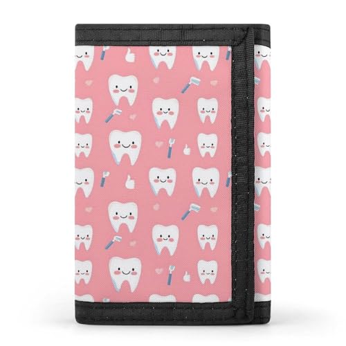 Teeth Cute Toothbrush Print Wallet for Men, 8 Credit Card Holder Slim Minimalist Front Pocket Small Mens Bifold Wallets