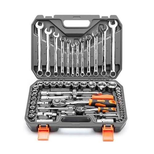 Ensemble d'outils de réparation automobile - combinaison clé à douille et cliquet pleine grandeur, adapté à tous les types de voitures, rangement robuste de la boîte à outils, réparation professionnel