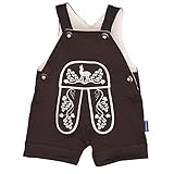 neckische, kurze Baby Latzhose im Lederhosen-Stil