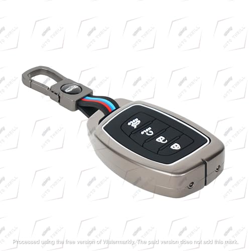 Image of Auto thrill Premium Metal Key Cover Compatible with Hyundai Alcazar and Creta Car 4 Button Smart Key