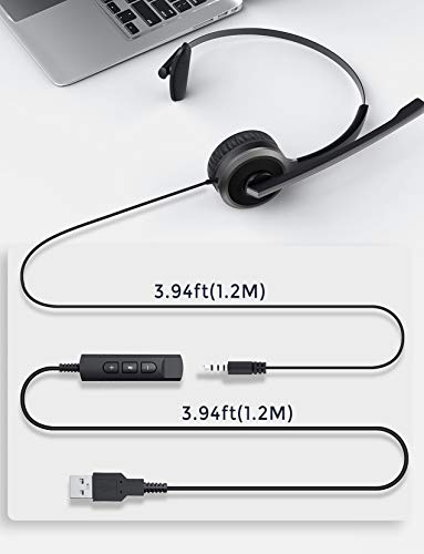 Mpow Single-Sided PC 3.5mm/USB Microphone Headset Noise Cancelling, 270 Degree Rotatable Boom Mic for Right/Left Ear, Comfort-fit Skype Headphone with Mute Function