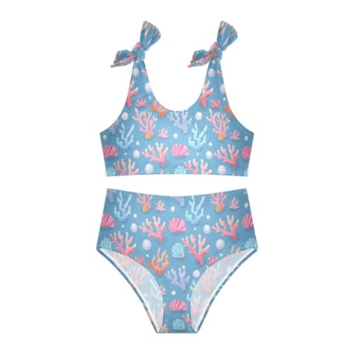 Pearl Coral Girls Two Piece Tankini Swimsuits Summer Bathing Suit Beach Swimwear Set4