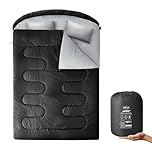 Silentnight SoftFill Adult Double Sleeping Bag - 3 Season Lightweight Soft Cosy Warm Mummy Sleeping Bag for Spring Summer Camping Hiking Outdoor Travel for Warm and Cold Weather - 190x30x150cm, Black