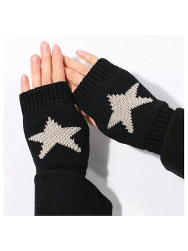 Verdusa Gril's Y2K Printed Knitted Fingerless Glove Short Gloves with Thumb Hole2