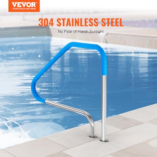Image of VEVOR Pool Handrail,46 x 37 inch Pool Railing, Stainless Steel (Pre-Built) for Indoor /Outdoor Pools,Swimming Pool Railing for Decks,Rust-Proof Grab Bar with Blue Grip Cover&Accessories for Spas