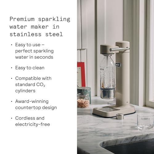 Image of Aarke Carbonator 3 - Premium Sparkling Water Maker, Sand | Stainless Steel, Cordless Soda Maker for Home, Carbonated Water Machine, BPA-free PET Bottle Included