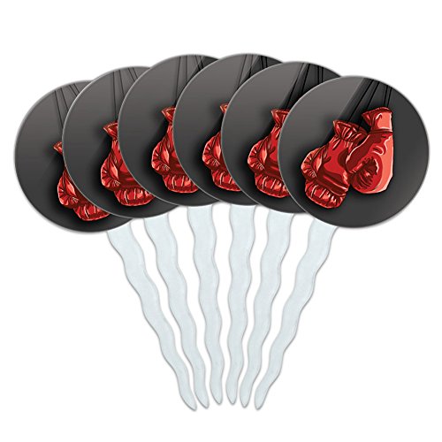 Set of 6 Cupcake Picks Toppers Decoration Sports and Hobbies - Boxing Gloves Boxer