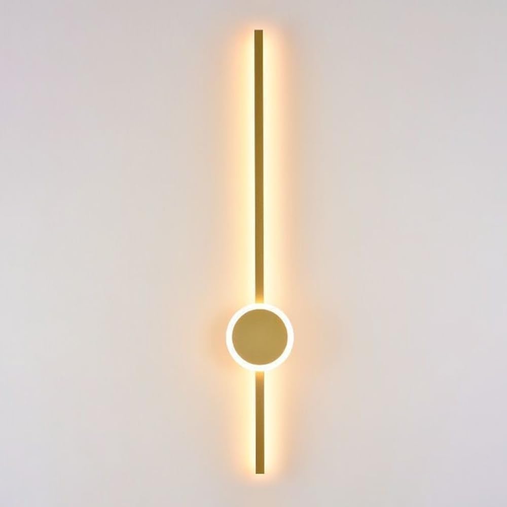 FEITENGDA Minimalist Iron Art Long Strip Wall Sconce Nordic Black or Gold Metal Wall Lamp Modern Background Decor Wall Mounted Light for Corridor Living Room Bedroom Hallway(Gold,80cm/31.50in)