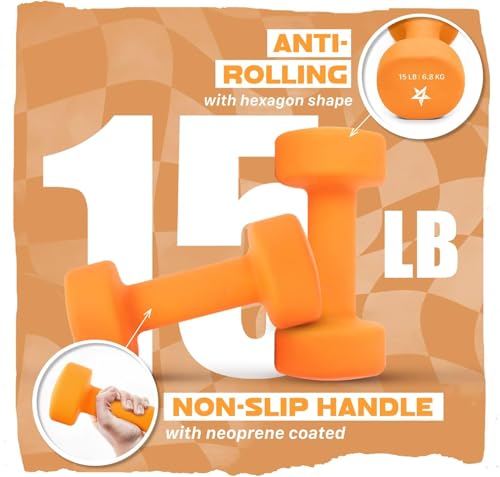 Image of Yes4All Neoprene Coated Dumbbell Hand Weight Sets of 2 - Multiple Weight Options with 15 Colors, Anti-roll, Anti-Slip, Hexagon Shape