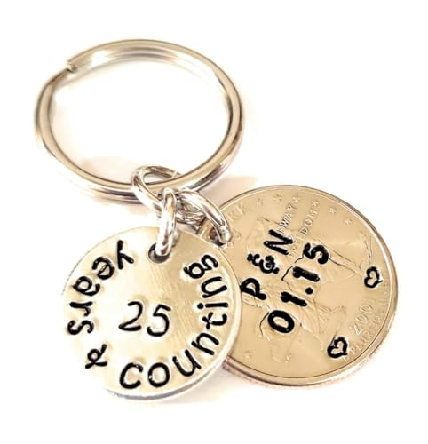 25 Years and Counting, Handmade Key Chain, 25th Anniversary, Gift for Husband, Gift for Wife, Wedding Year Quarter, Silver Anniversary