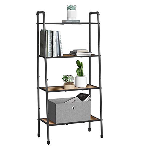 VASAGLE 4-Tier Ladder Shelf, Storage Rack, Freestanding Bookshelf, Plant Stand with Steel Pipe and Shelves, Industrial, for Living Room, Bathroom, Kitchen, Black UBSC027B01