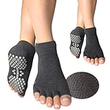 Soxsense Toeless Grip Socks for Pilates & Yoga, Open Toe Non Slip Socks with Cushion for Barre, Dance, Workout 2Pairs (US, Alpha, Medium, Regular, Regular, DGrey2)