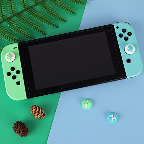 Tscope Cute Thumb Grip Caps for Nintendo Switch/Switch Lite Controller, for Animal Crossing Consolo Joystick Analog Soft Silicone Tree Leaf Covers for Joy-Cons NS Accessories (Blue + Green)