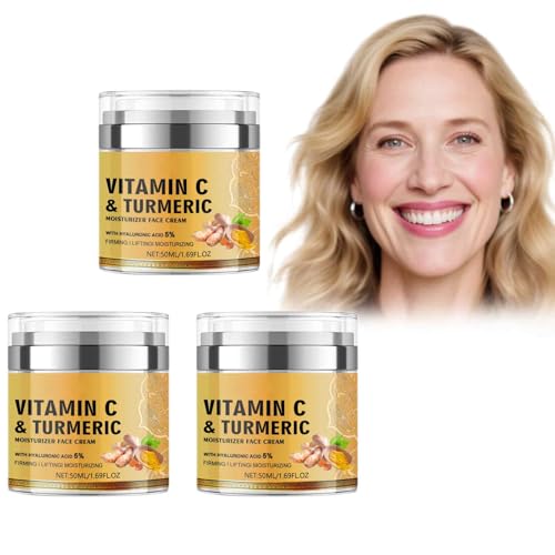 Vitamina C y crema de cúrcuma, removedor de manchas oscuras, crema hidratante antiedad con colágeno, aloe vera, blanqueamiento y aclarado para rostro y cuerpo (3 unidades)