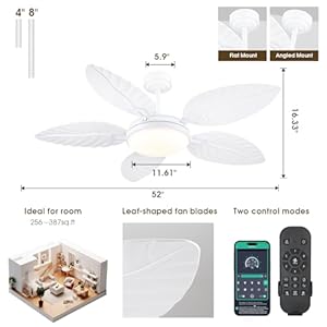 PHORUS 52 Palm Leaf Ceiling Fan with Lights White Tropical Outdoor Ceiling Fan with RemoteAPP for Bedroom PatioDimmable 3 Colors 6 Speeds