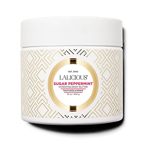 LaLicious Sugar Peppermint Body Butter - Moisturizing & Hydrating Whole-Body Lotion with Peppermint Essential Oil Body and Skincare Products (16oz) -  BB16SP