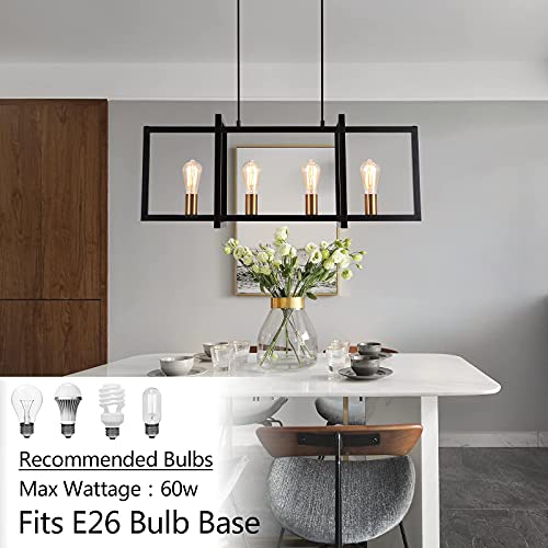 Heircido Pendant Light Fixtures For Kitchen Island, Modern Rectangle Chandelier Pendant Light, Industrial Farmhouse Hanging Ceiling Light Fixtures, Height Adjustable (4 Lights-Black & Gold) #TOP3