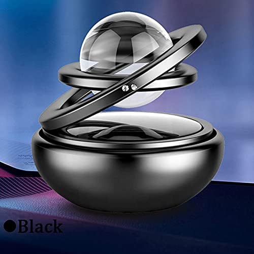 Image of Solar Crystal Double Ring Car Air Freshener - Solar Powered Auto Rotating Dashboard Perfume Organic Fragrance Car Interior Decoration Universal for All Cars (Black)