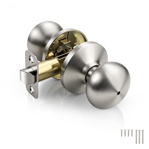 KNOBWELL Brushed Nickel Interior Door Knobs, Keyless Privacy Door Knob for Bedroom Bathroom, Stainless Steel Indoor Door Knobset, Flat Ball Shape, 1 Pack