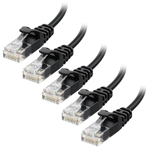 Cable Matters 10Gbps 5-Pack Snagless Short Cat 6 Ethernet Cable - 3ft, Slim Profile Cat 6 Cable, Cat6 Cord, Thin Ethernet Cord, Black
