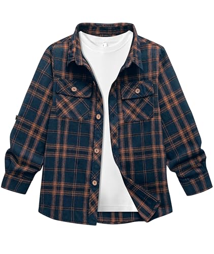 Boys Plaid Flannel Shirts Long Sleeve Casual Button Down Shirts Collared Fall Clothes