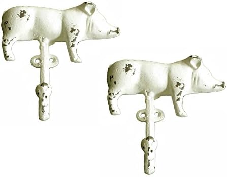 Cast Iron Shabby Chic Farmhouse Pig Wall Hooks (Set of Two)