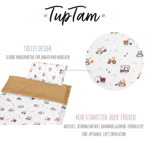 TupTam Kinder Bettwäsche Gemustert 2-Teilig Wendebettwäsche, Farbe: Baufahrzeuge/Bagger/Beige/Kakaobraun, Größe: 135x100 cm