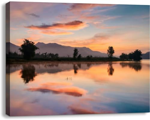Bathroom Wall Art Decor for Bedroom Living Room Small Canvas Wall Art Framed Sunset At Lam Taphoen Reservoir Thailand Prints Artwork Painting Pictures Kitchen Office