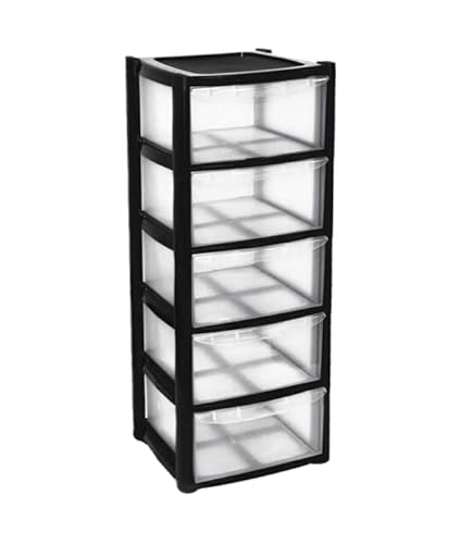 VTL® 5 Plastic Storage Drawers - Large Tower - Black Colour - Tall Tower
