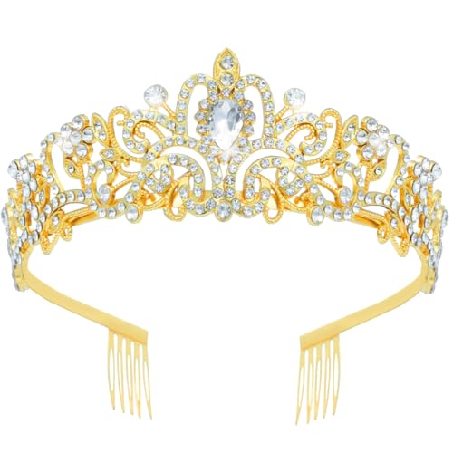 Gold Tiara Elegant Princess Crown Tiaras for Women, Mermaid Crown Tiaras and Crowns for Women Girls Headband for Bride Wedding Birthday Homecoming Prom Pageant