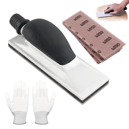 Lijadora de Mano con Aspiración, Lijadora de Mano con Mango de 70 x 198 mm, Taco de Lijado Manual con 6 Tiras de Lijado de Malla, Bloque de Lijado, para Madera, Pintura