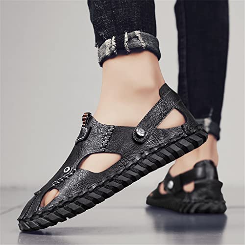 Men's Sandals Casual Closed Toe Hand Stitching Leather Outdoor Male Shoes Lightweight Beach Slippers(Gray,40)4