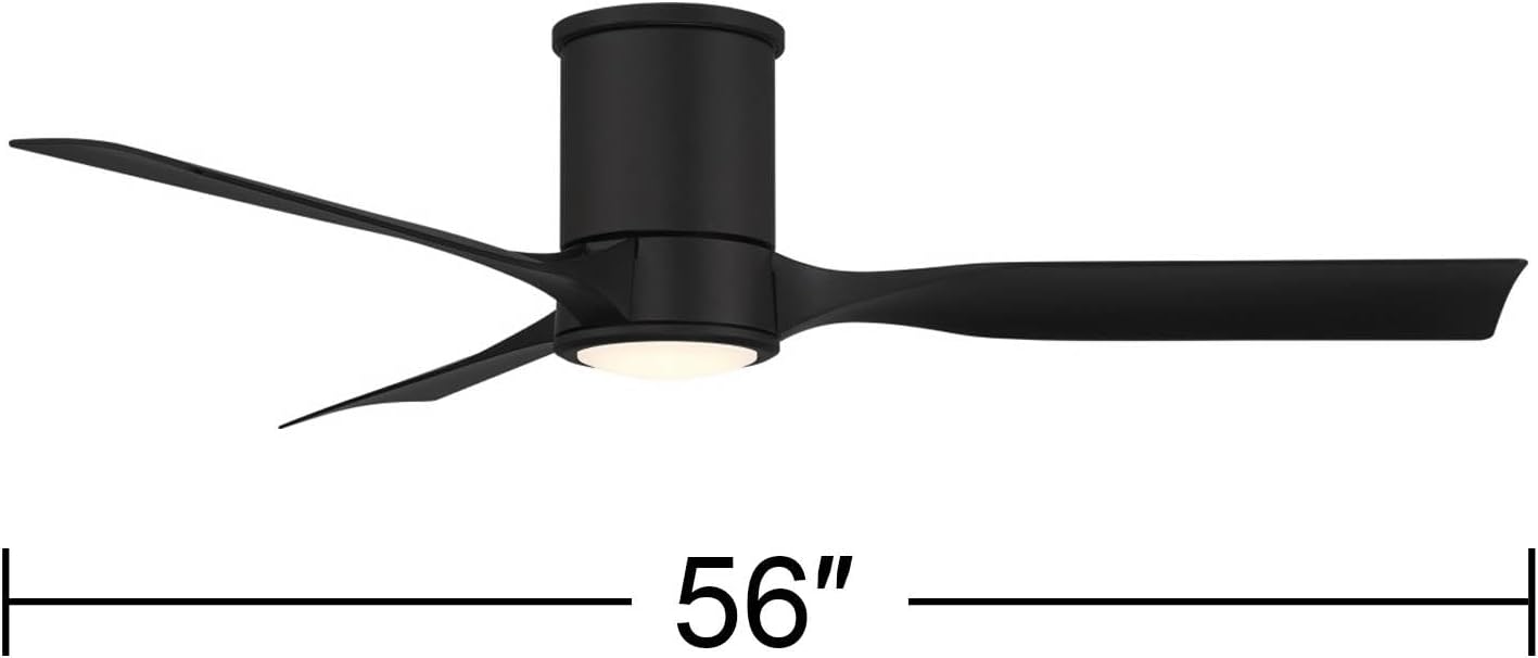 Casa Vieja 56" Keel Modern Indoor Outdoor Ceiling Fan 3 Blade LED Light Remote Control Matte Black Finish Blades Bedroom Patio Living Room Kitchen Porch Hugger Damp Rated Flush Mount Garage Exterior