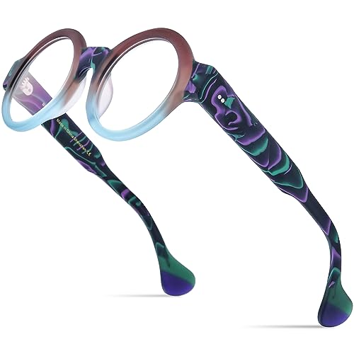 Image of HEPIDEM Multicolor Acetate Glasses Frame Women Oversize Vintage Round Eyeglasses Optical Spectacles 9271